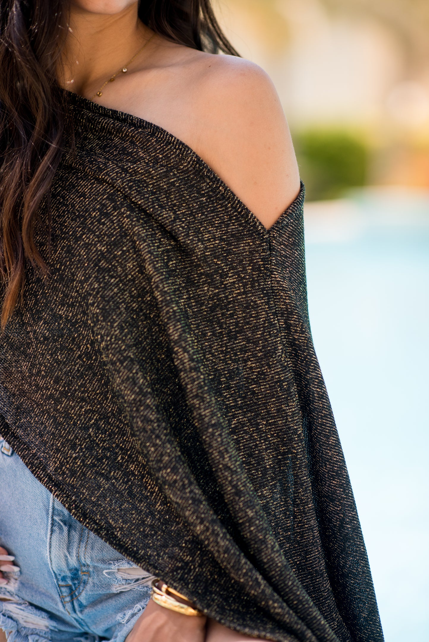 Shimmer Cowl Poncho Top