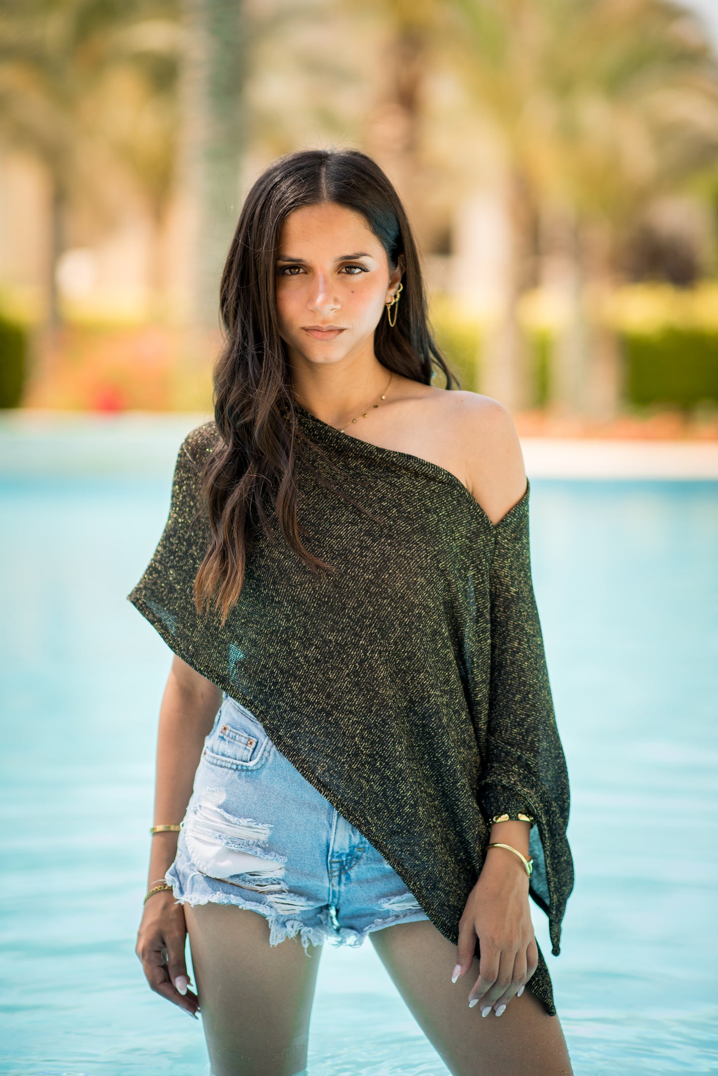 Shimmer Cowl Poncho Top